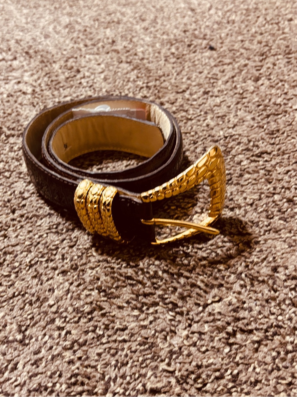 Clara Studio Inc Women’s Brown Crocodile Belt Size M Gold Buckle Classic Leather